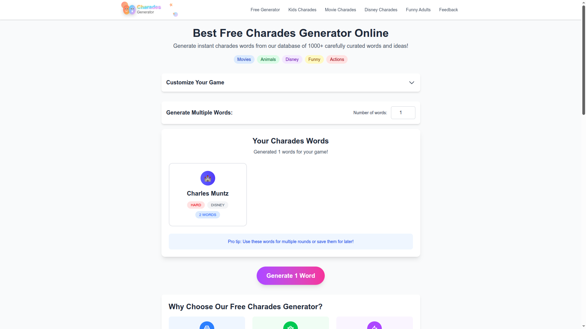 Charades Generator
