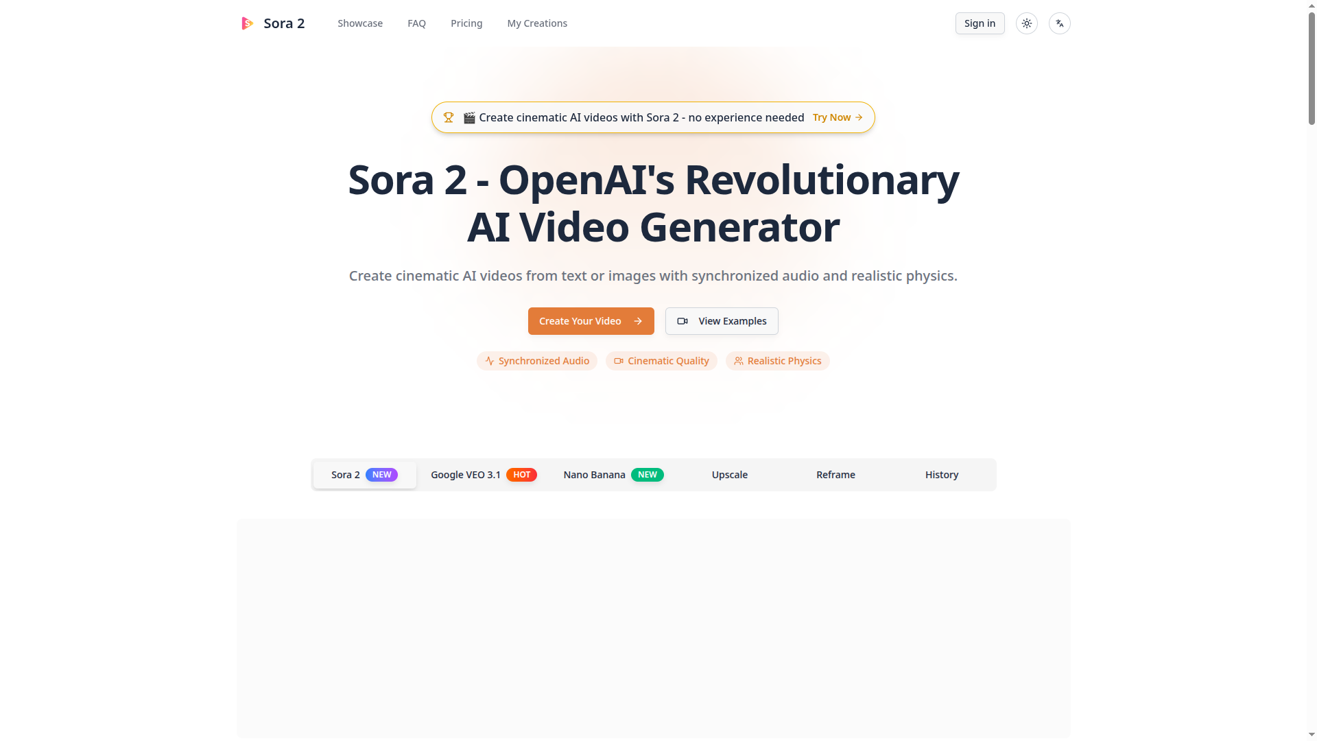 Sora 2 - Cinematic AI Video Generator with Realistic Physics