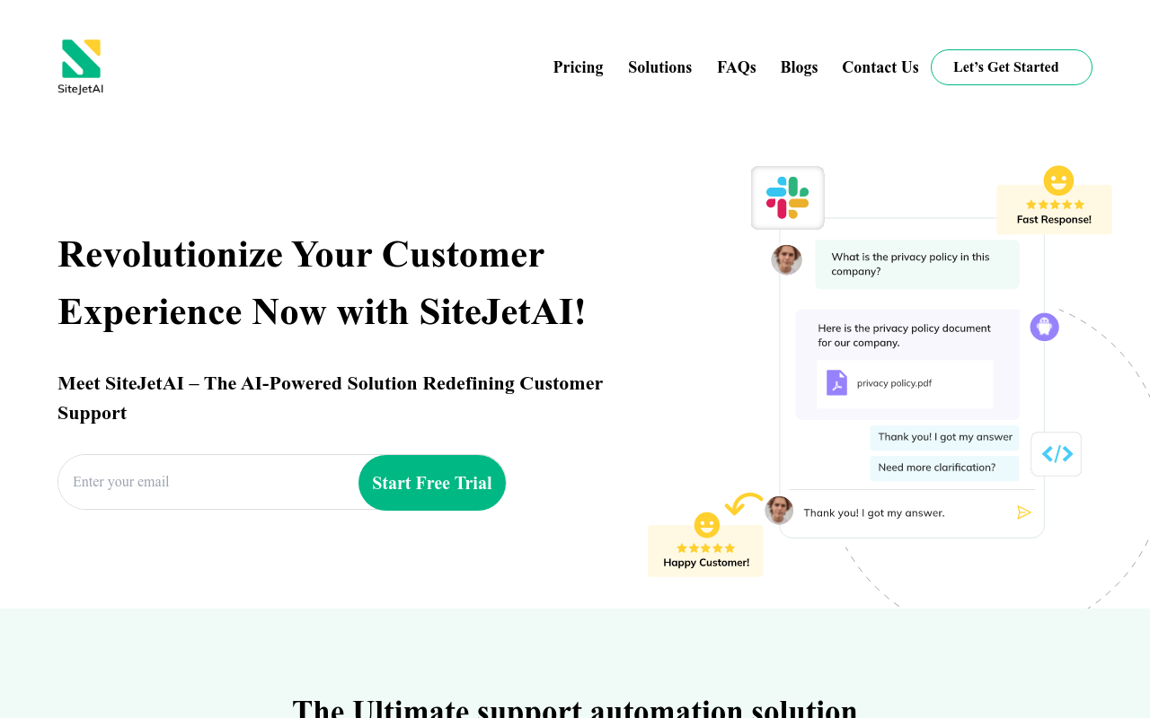 SiteJetAI - Customer Support Chatbot