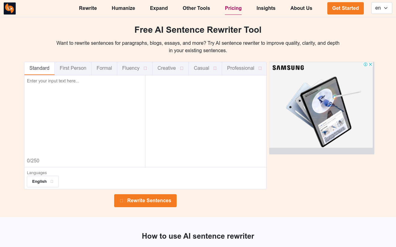 AI Sentence Rewriter