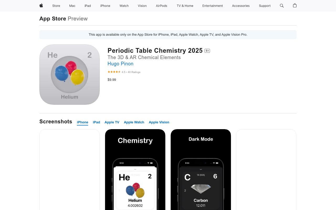 3D Periodic Table for Apple Vision Pro