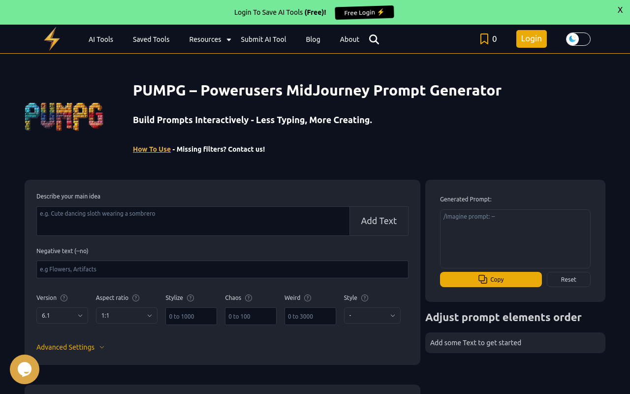 PUMPG - Midjourney Prompt Generator