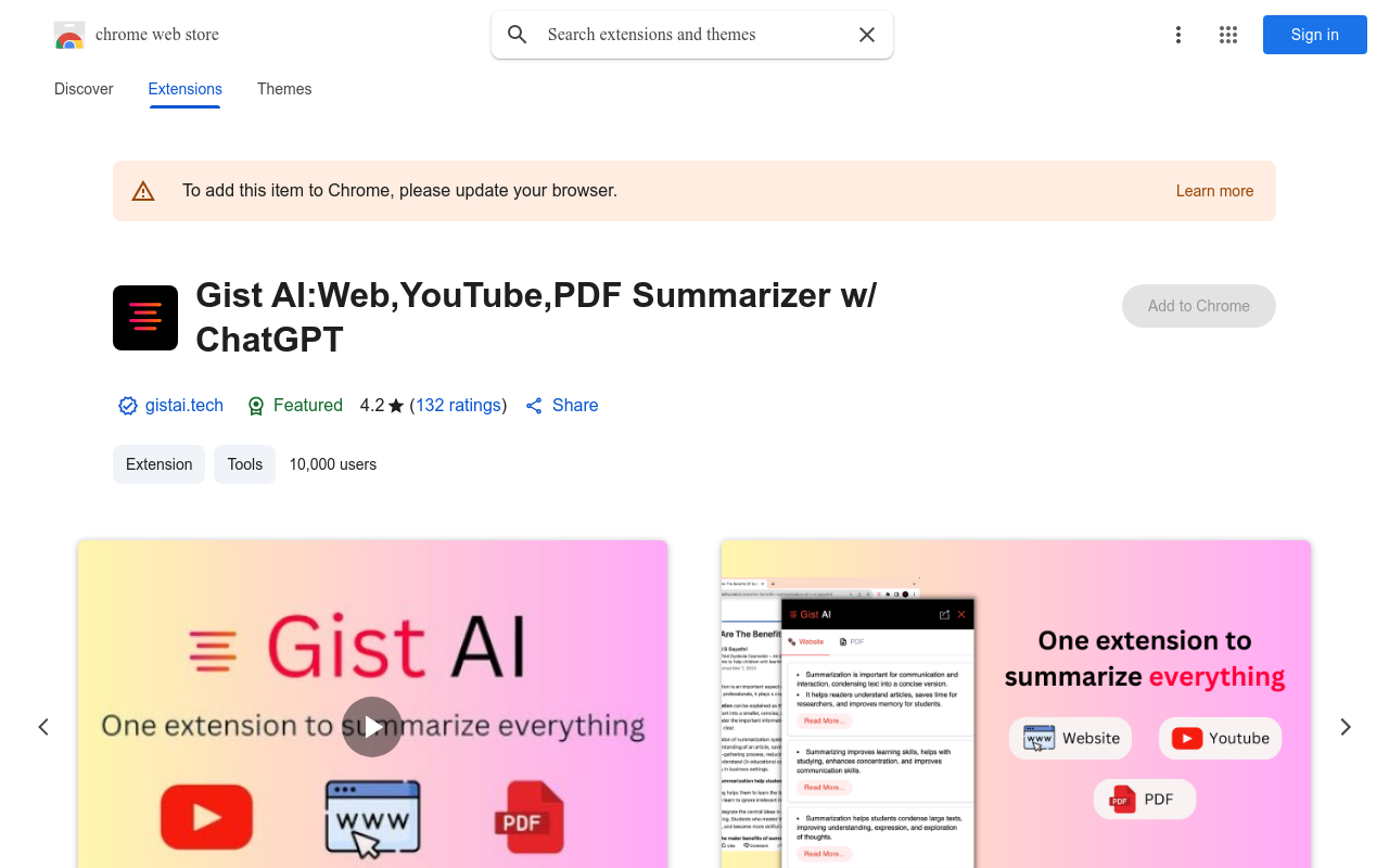 Gist AI:Web,YouTube,PDF Summarizer w/ ChatGPT