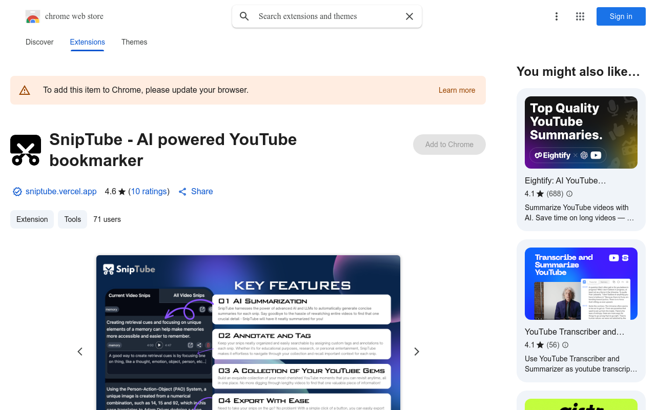 SnipTube - AI powered YouTube bookmarker