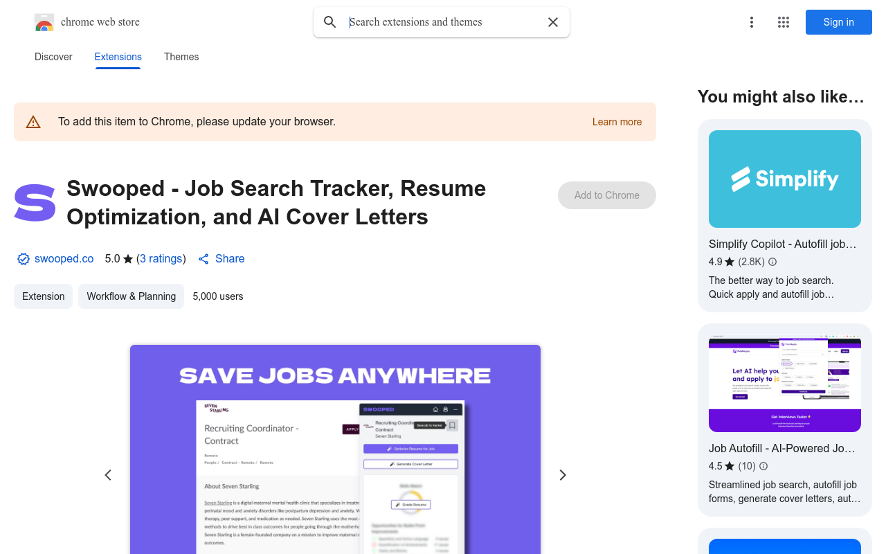 Swooped - Job Search Tracker, Resume Optimization, and AI Cover Letters