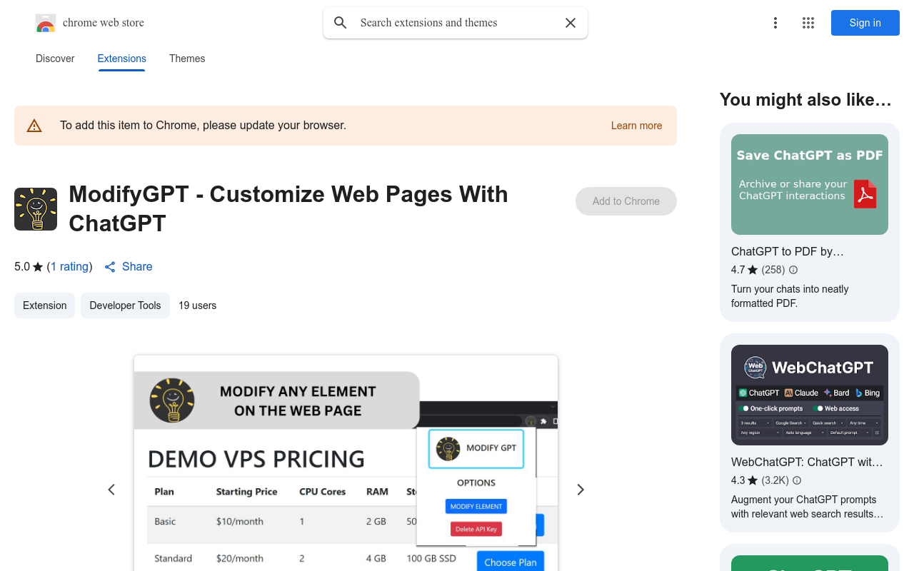 ModifyGPT  - Customize Web Pages With ChatGPT