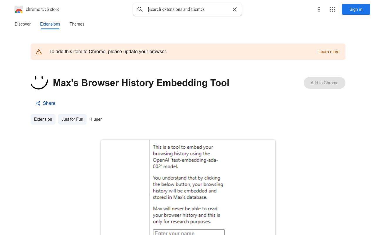 Max's Browser History Embedding Tool