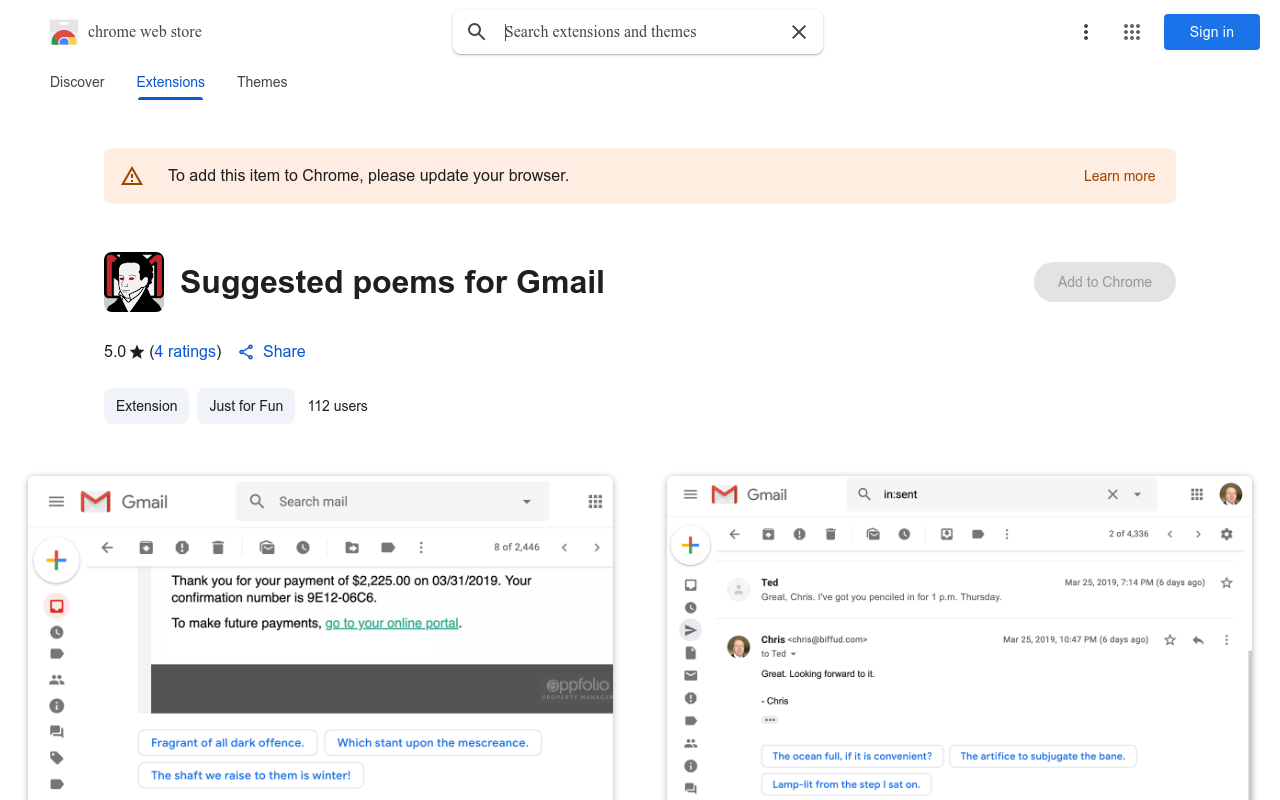 Suggested poems for Gmail