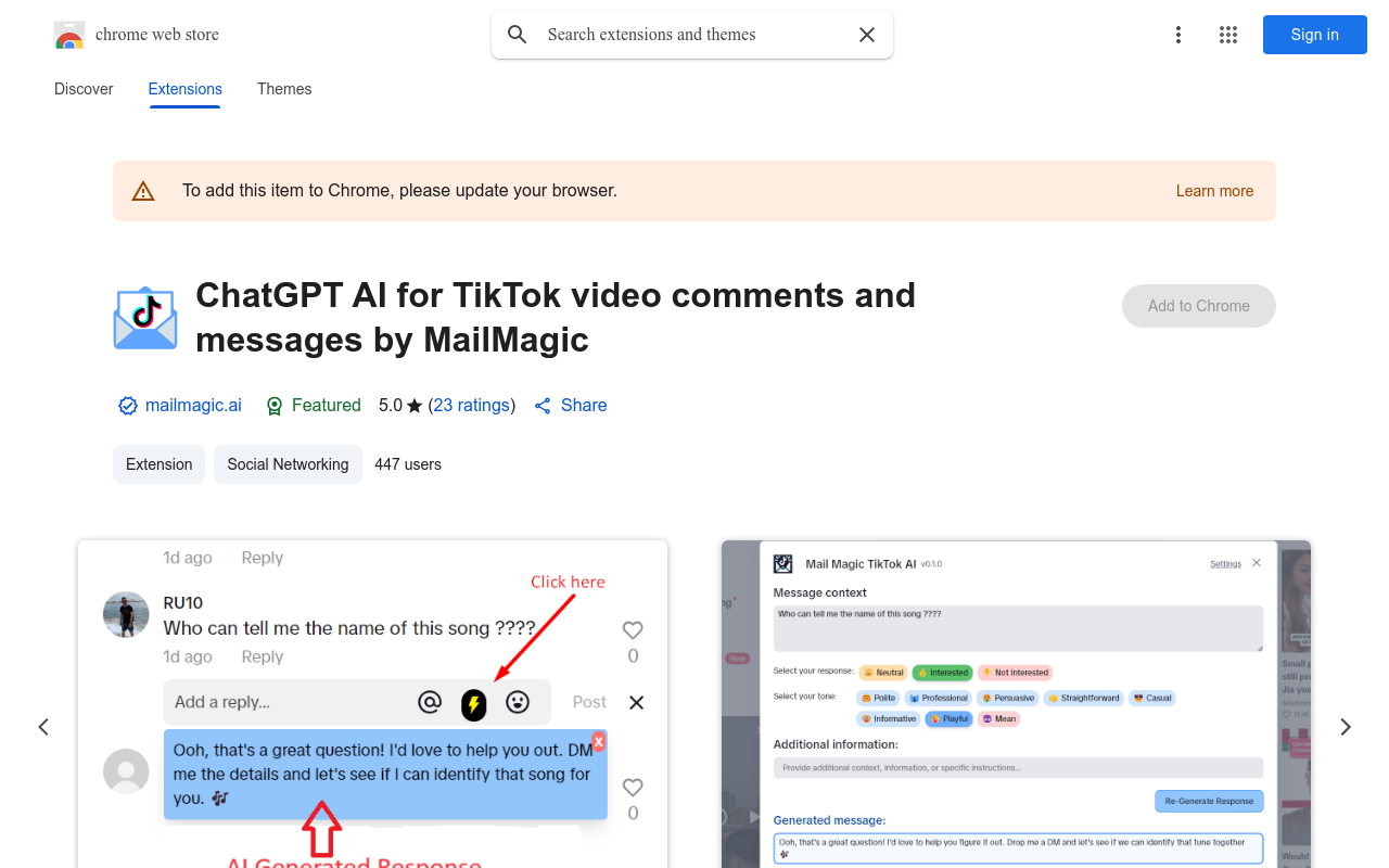 ChatGPT AI for TikTok video comments and messages by MailMagic