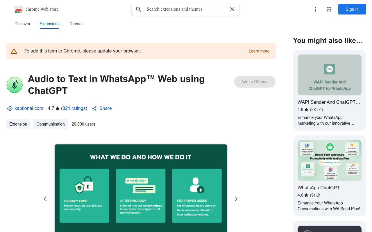 Audio to text for WhatsApp™ in WA WEB
