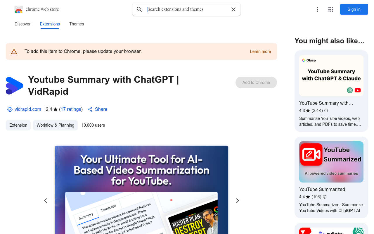 Youtube Summary with ChatGPT | VidRapid