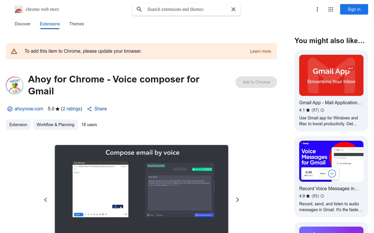 Ahoy for Chrome - Voice composer for Gmail