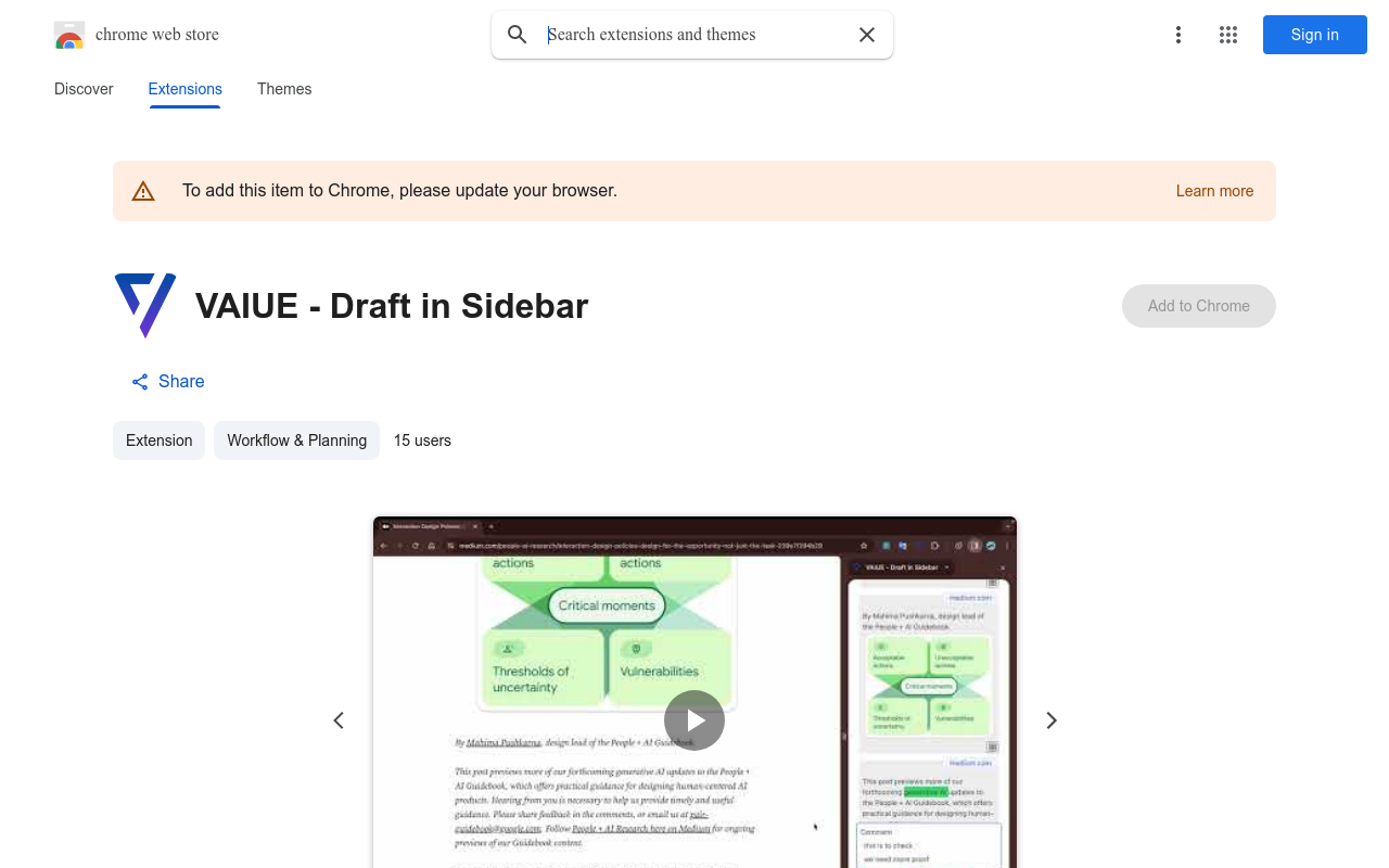 VAIUE - Draft in Sidebar