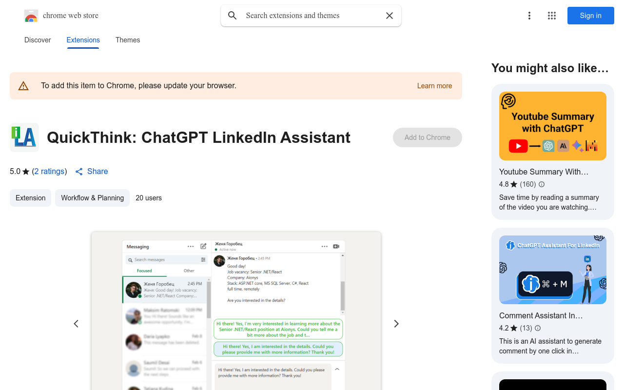 QuickThink: ChatGPT LinkedIn Assistant