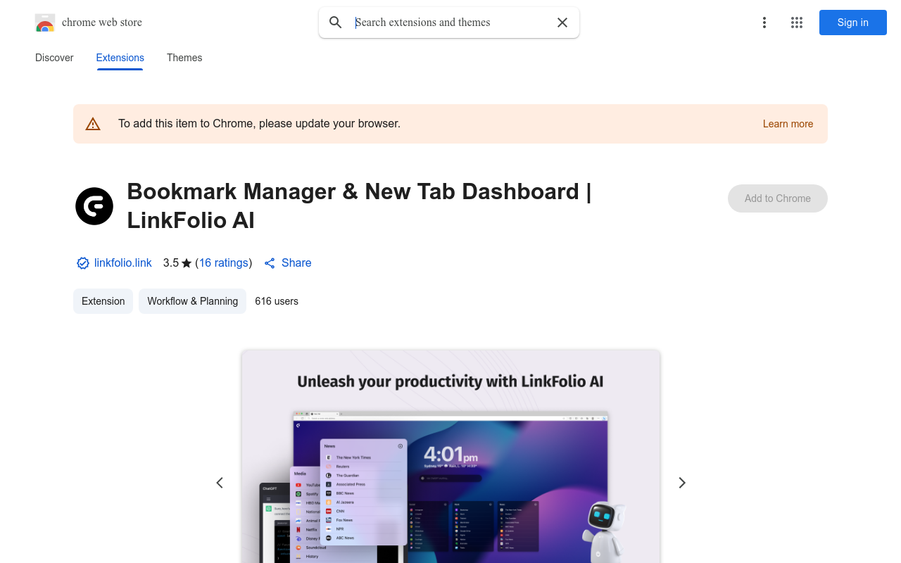 LinkFolio AI - Personalised New Tab Dashboard