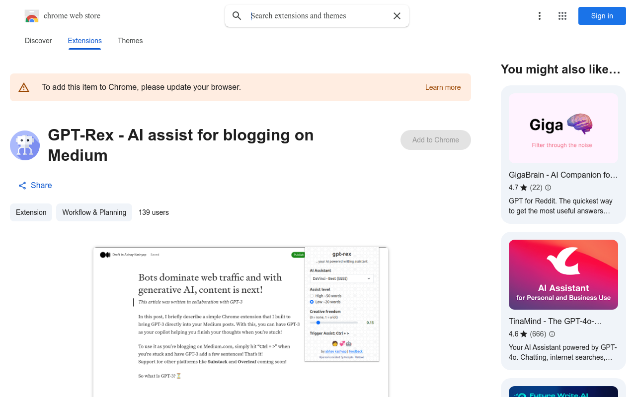 GPT-Rex - AI assist for blogging on Medium