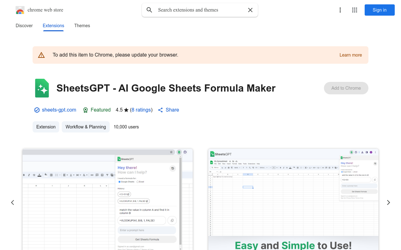 SheetsGPT - AI Google Sheets Formula Maker