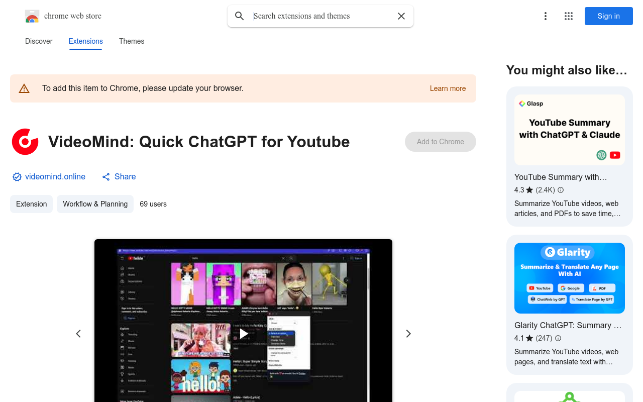 VideoMind: Quick ChatGPT for Youtube