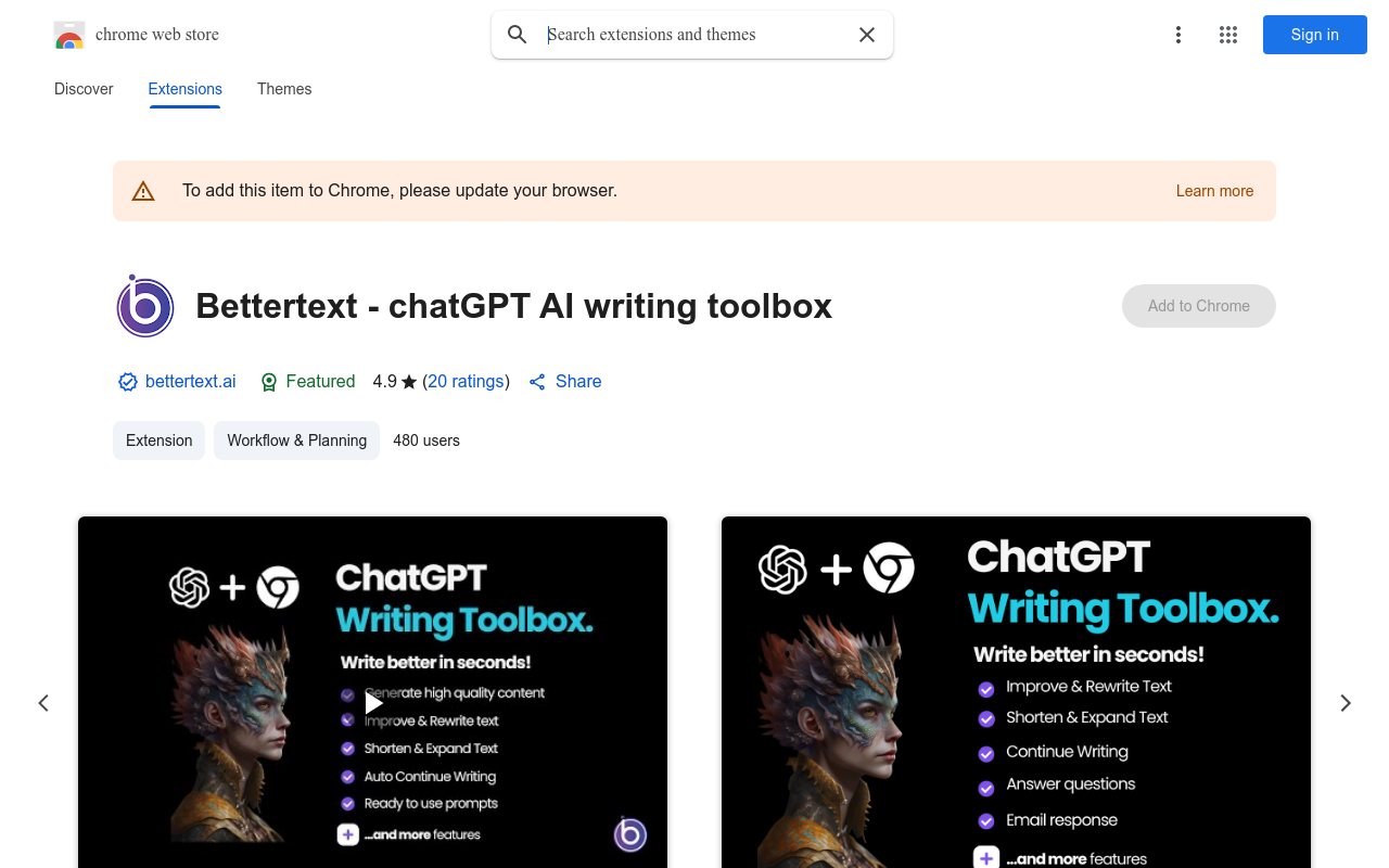 Bettertext - chatGPT AI writing toolbox