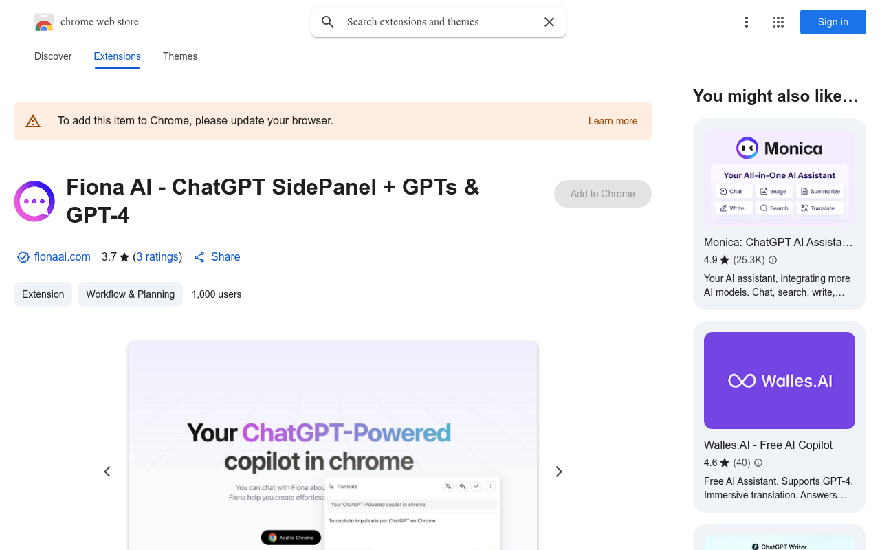 Fiona AI - ChatGPT SidePanel + GPTs & GPT-4