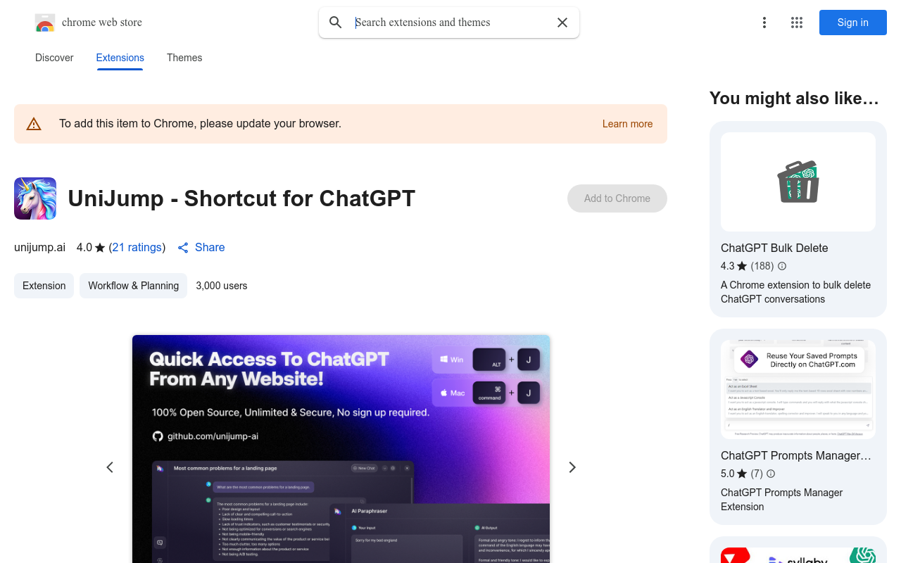 UniJump - Shortcut for ChatGPT
