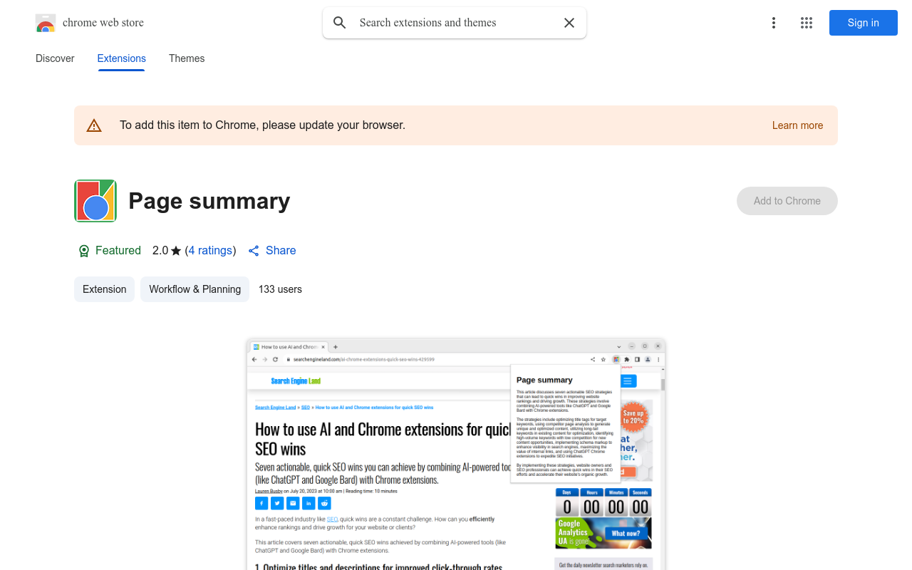 Page summary