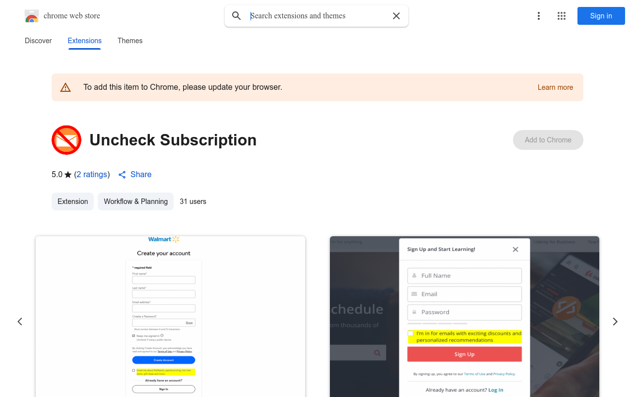 Uncheck Subscription