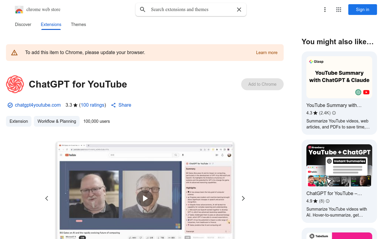 ChatGPT for YouTube