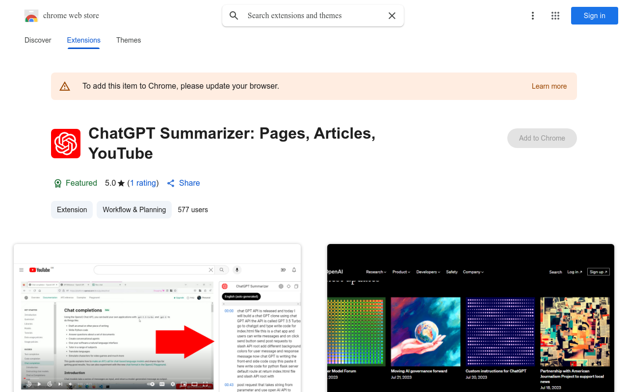ChatGPT Summarizer: Pages, Articles, YouTube