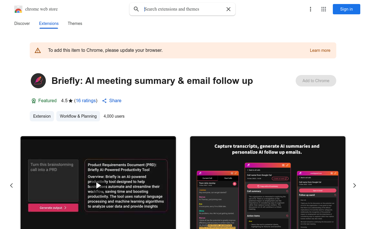 Briefly: AI meeting summary & email follow up