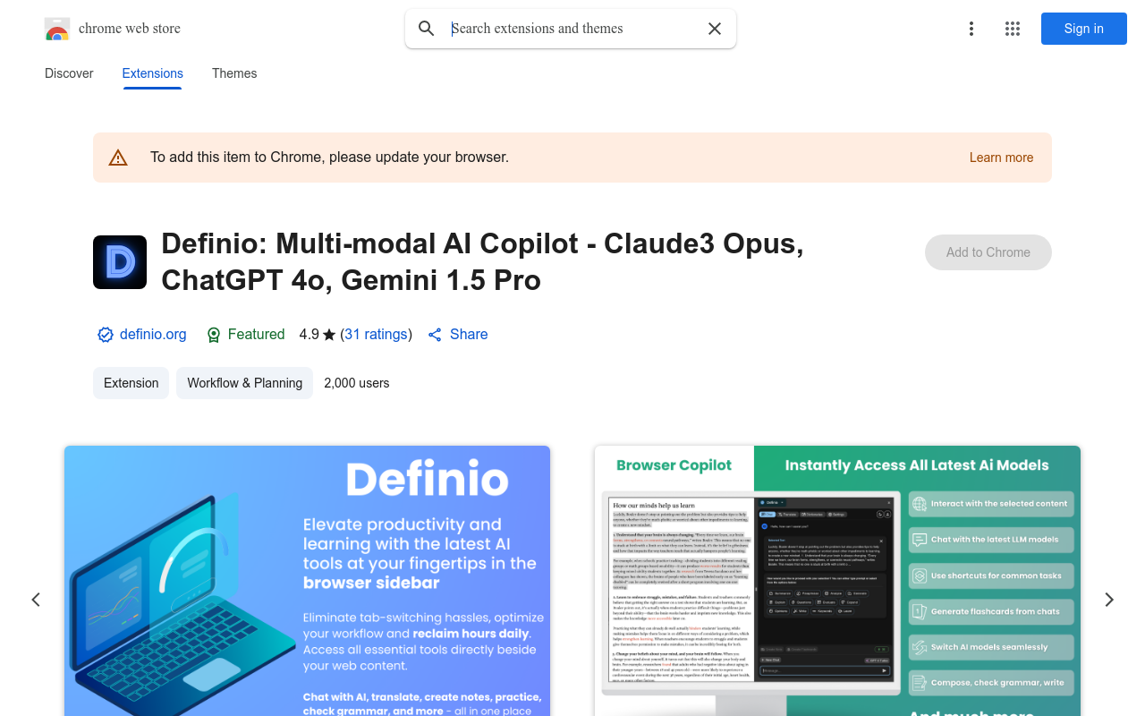 Definio: Browser Copilot Claude3 Opus, GPT4, ChatGPT, Translator, Notes