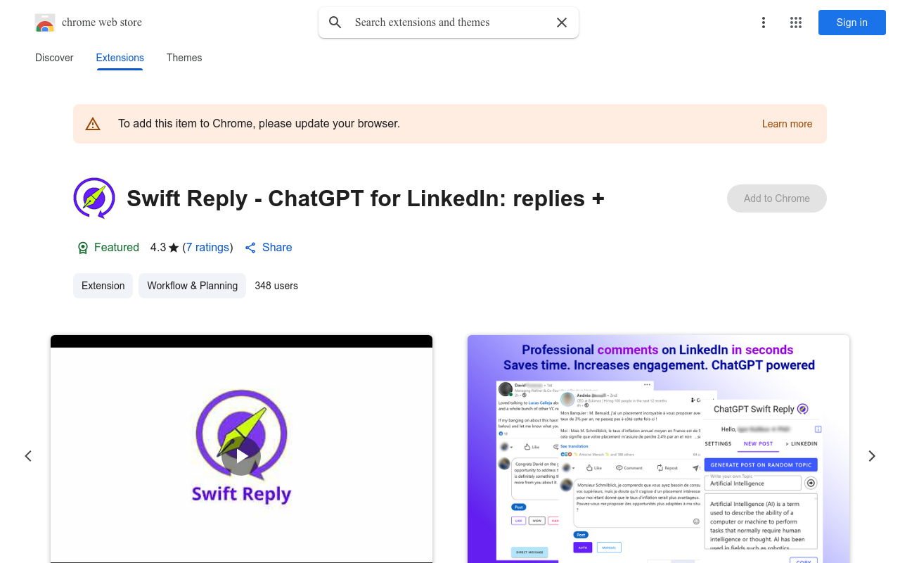 Swift Reply - ChatGPT for LinkedIn: replies +