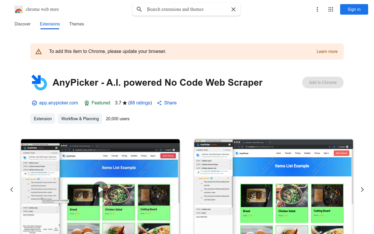 AnyPicker - A.I. powered No Code Web Scraper