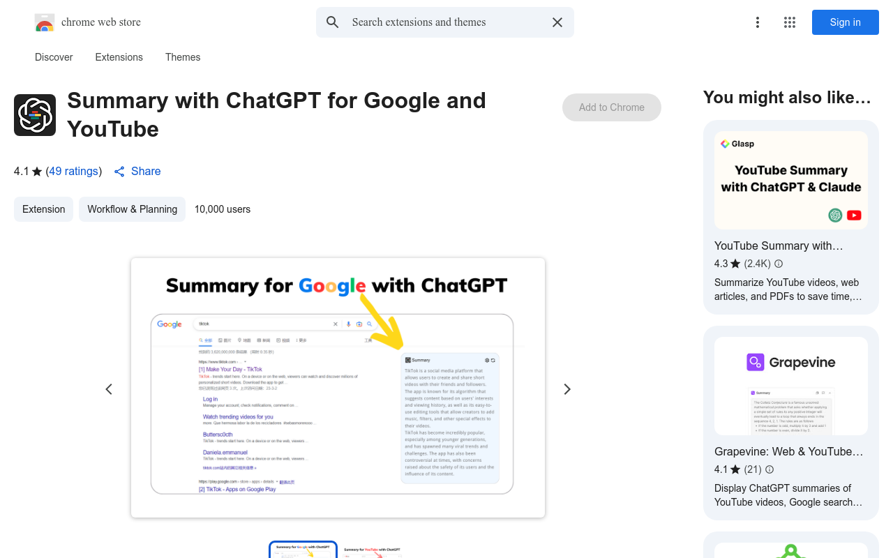 Summary with ChatGPT for Google and YouTube