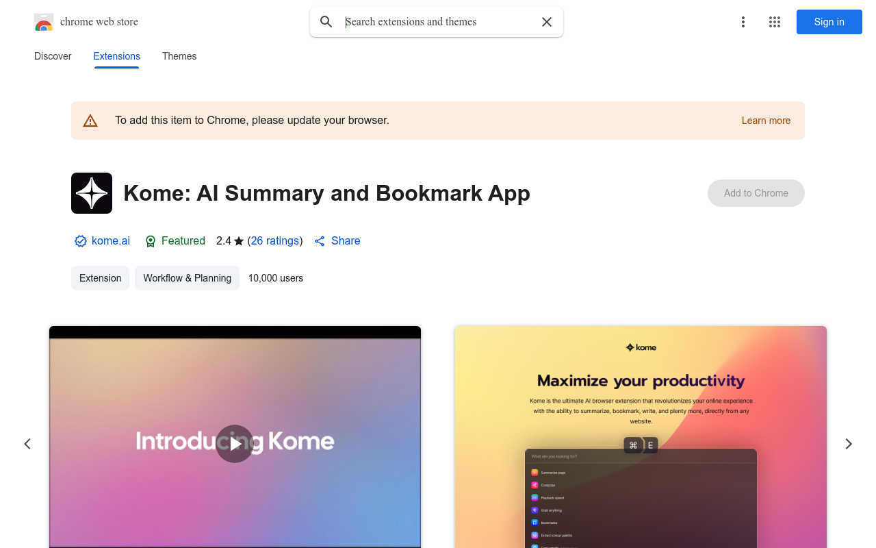 Kome: AI Summary and Bookmark App