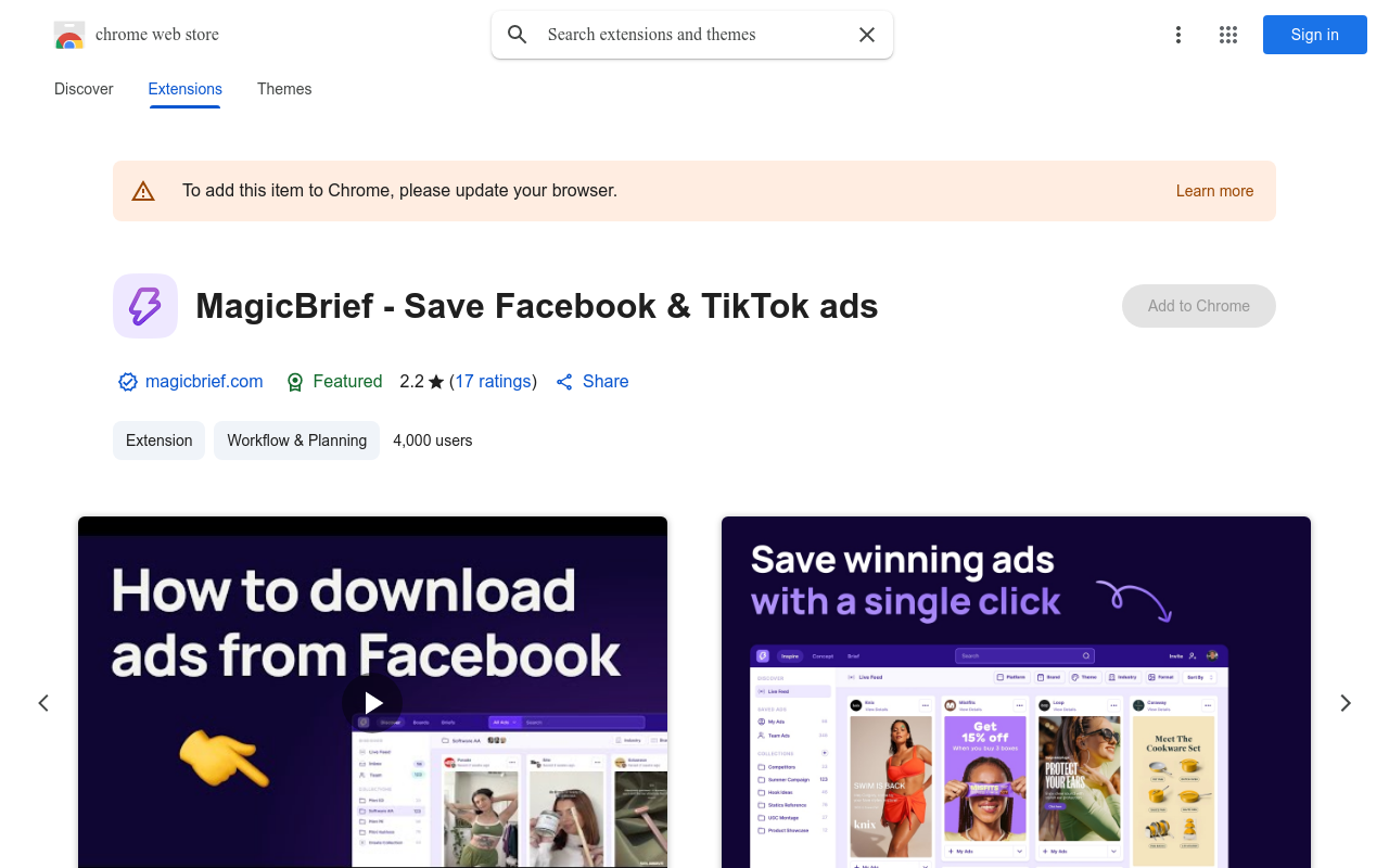 MagicBrief - Save Facebook & TikTok ads