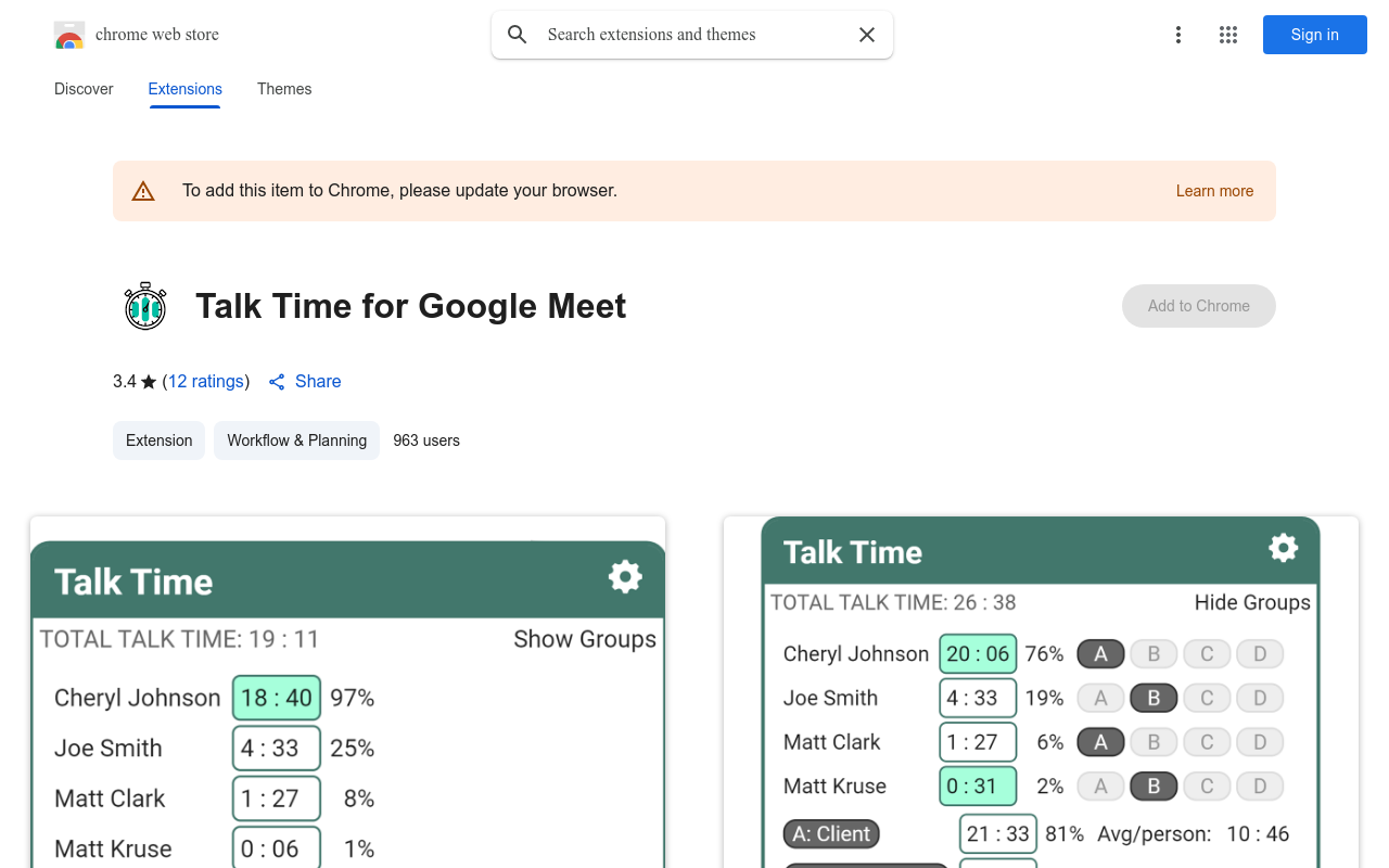Talk Time for Google Meet