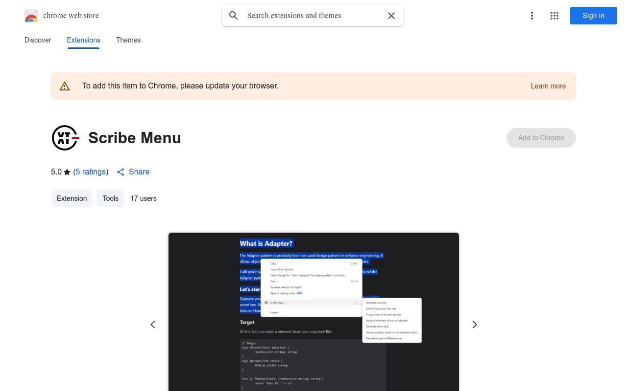 Scribe Menu