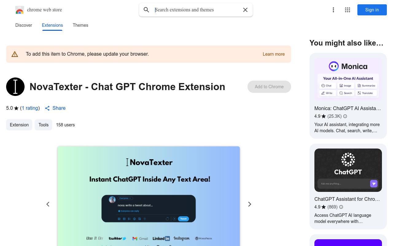 NovaTexter - Chat GPT Chrome Extension