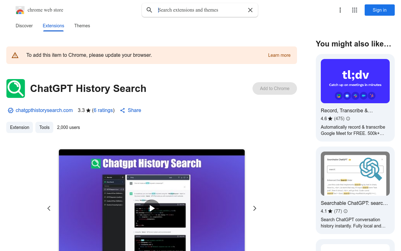 ChatGPT History Search