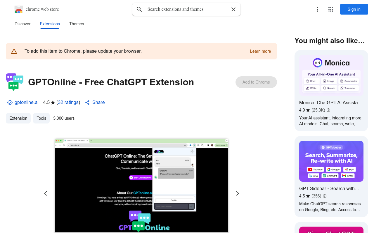 GPTOnline - Free ChatGPT Extension