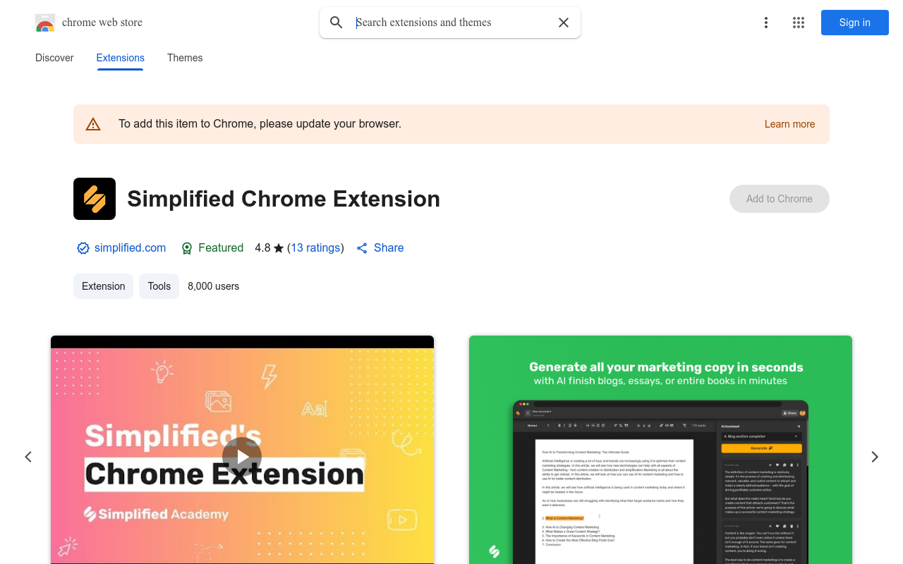 Simplified Chrome Extension