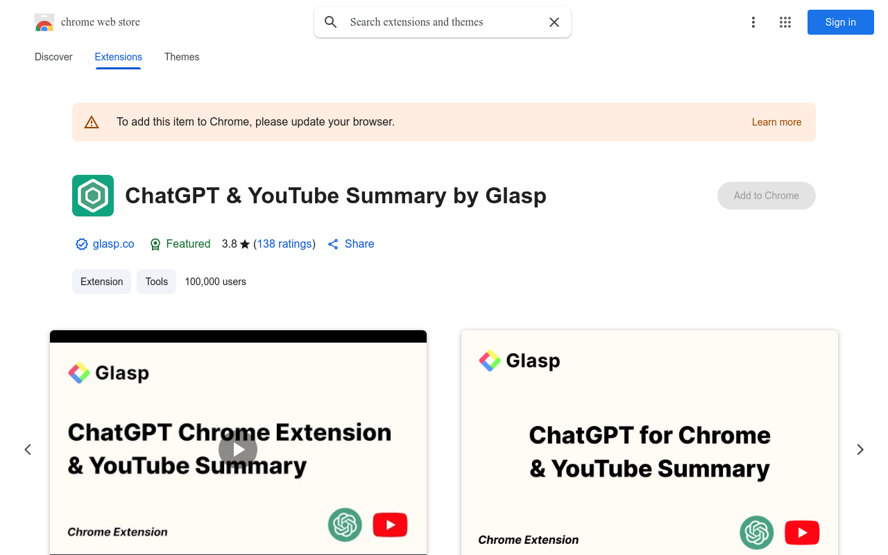 ChatGPT for Chrome & YouTube Summary by Glasp