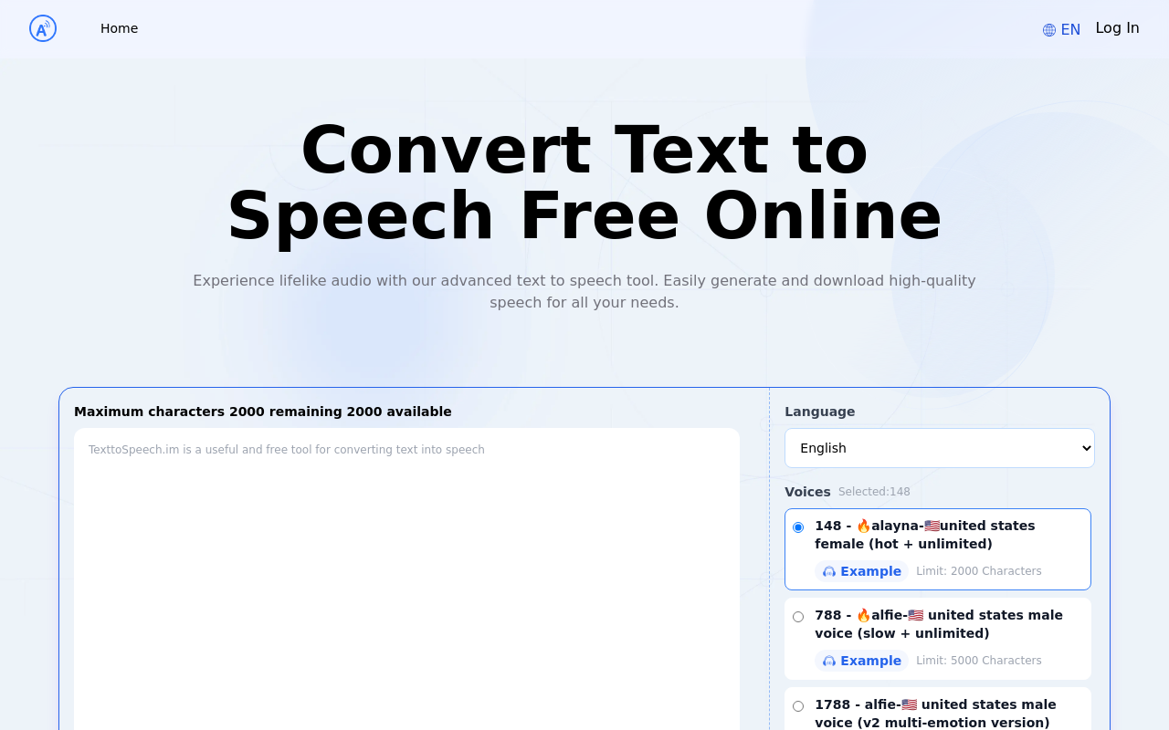 TexttoSpeech.im: Convert  Text to Speech Free Online