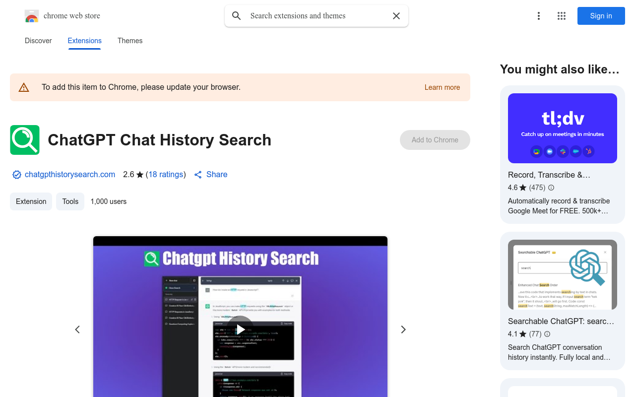 ChatGPT Chat History Search