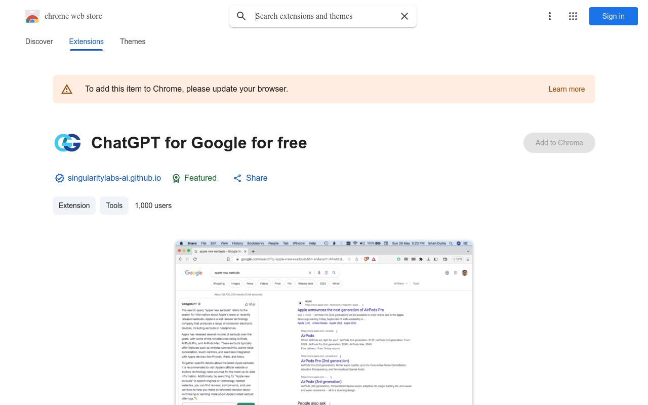ChatGPT for Google for free