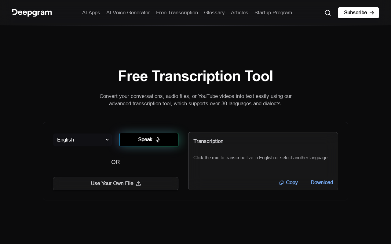 Free Transcription Tool Deepgram