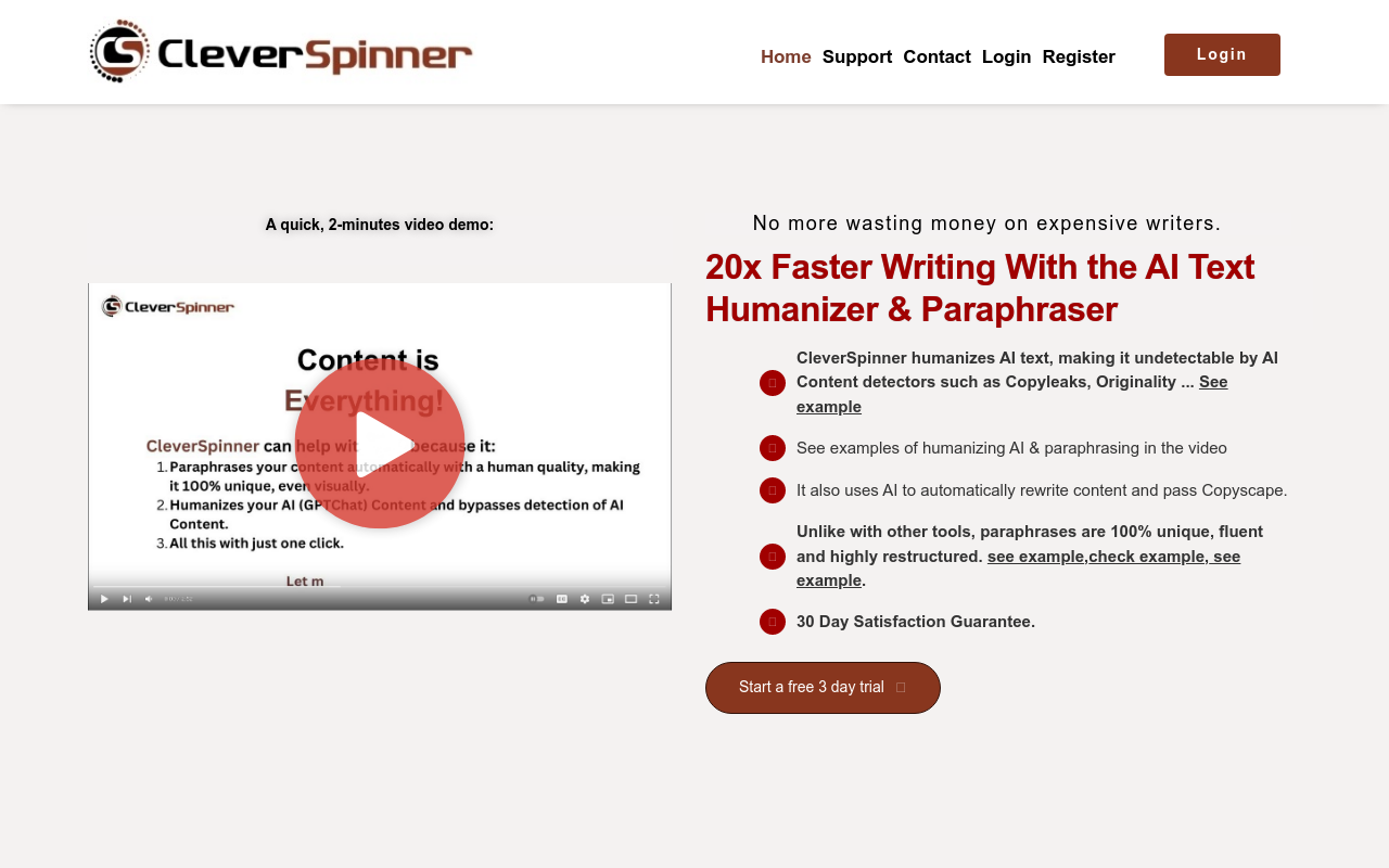 CleverSpinner - AI Humanizer & Paraphrasing Tool