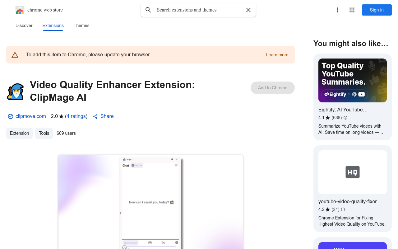 Video Quality Enhancer Extension: ClipMage AI