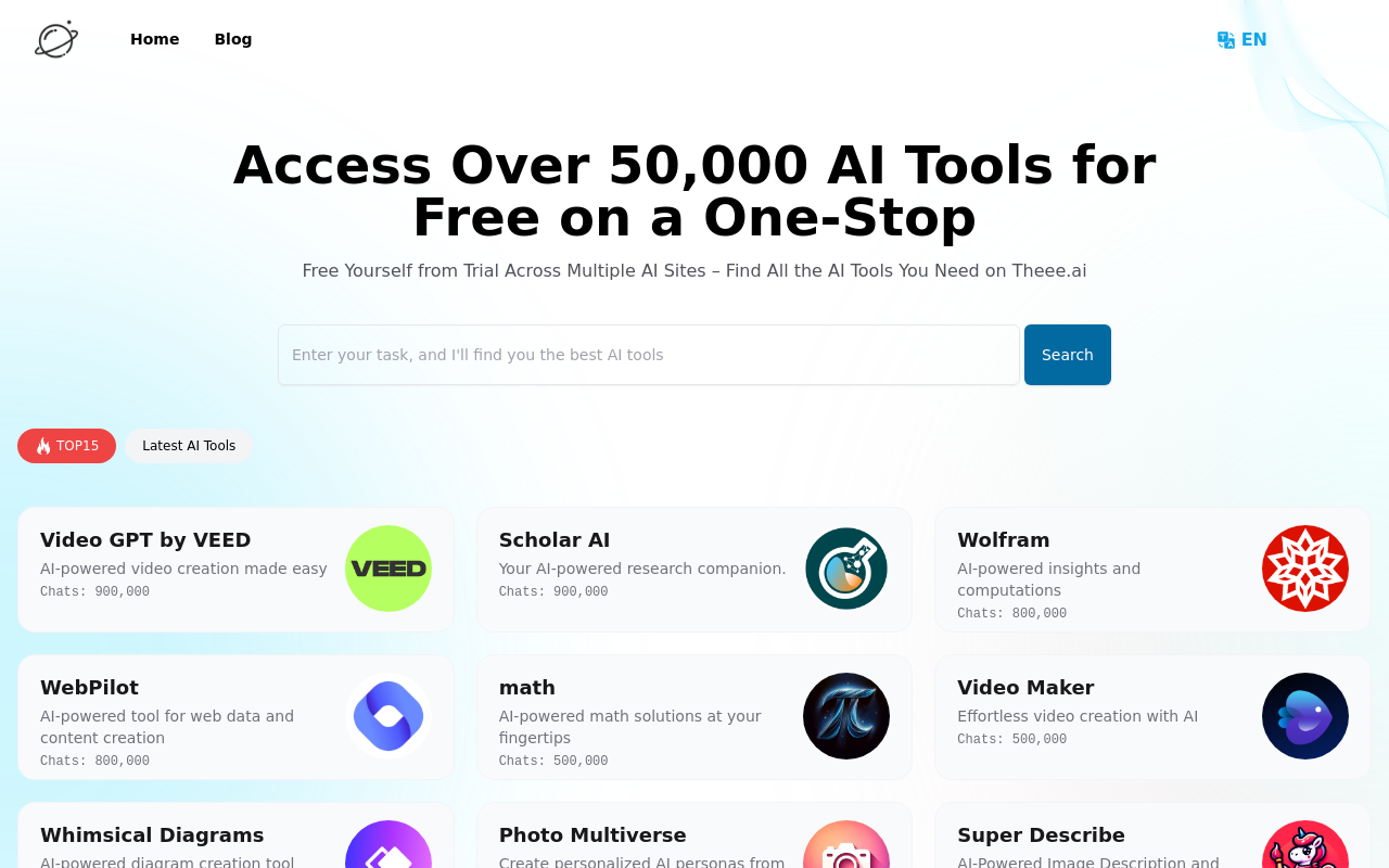 Theee.ai: Access Over 50,000 GPTs Tools Powered by GPT4o for Free